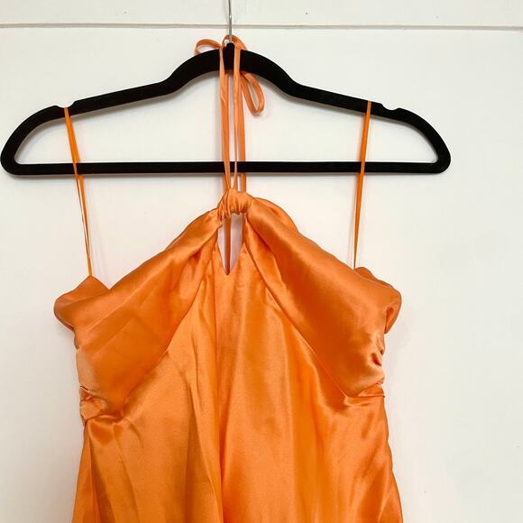 Reformation Sorrentine Halter Mini Dress Cutout Tangerine 100% Silk Sz 0 RARE - Picture 4 of 12
